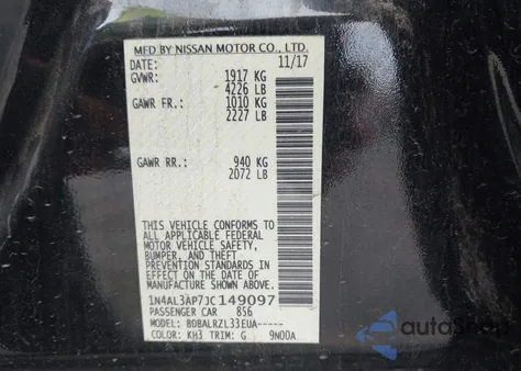 2018 Nissan Altima 2.5 Sl из США, поврежденный, VIN 1N4AL3AP7JC149097